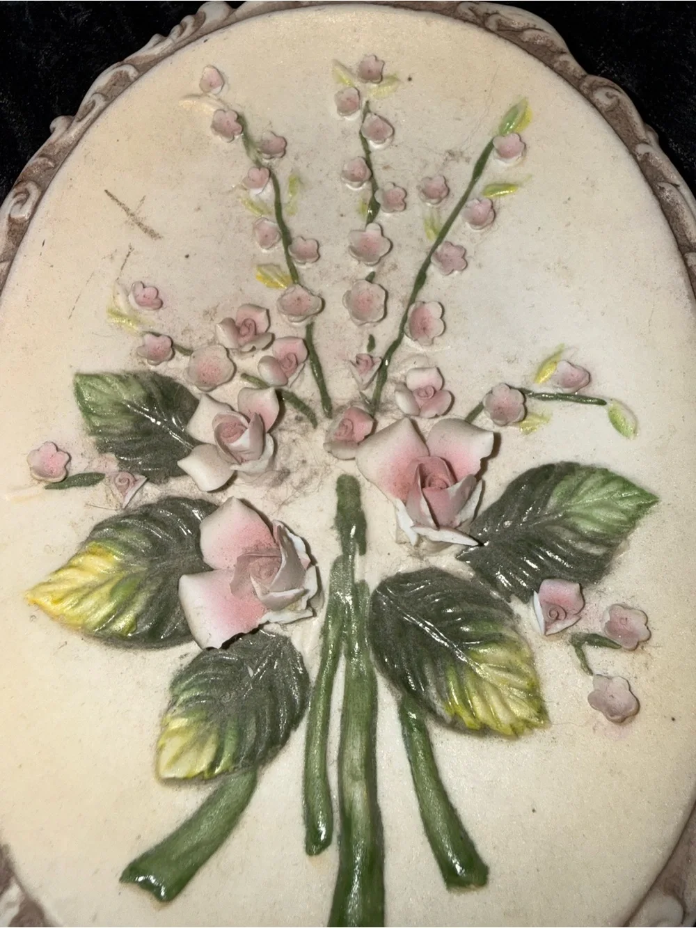 Vintage Floral Relief Wall Plaque - Pink & Green Bouquet - Picture 4 of 4